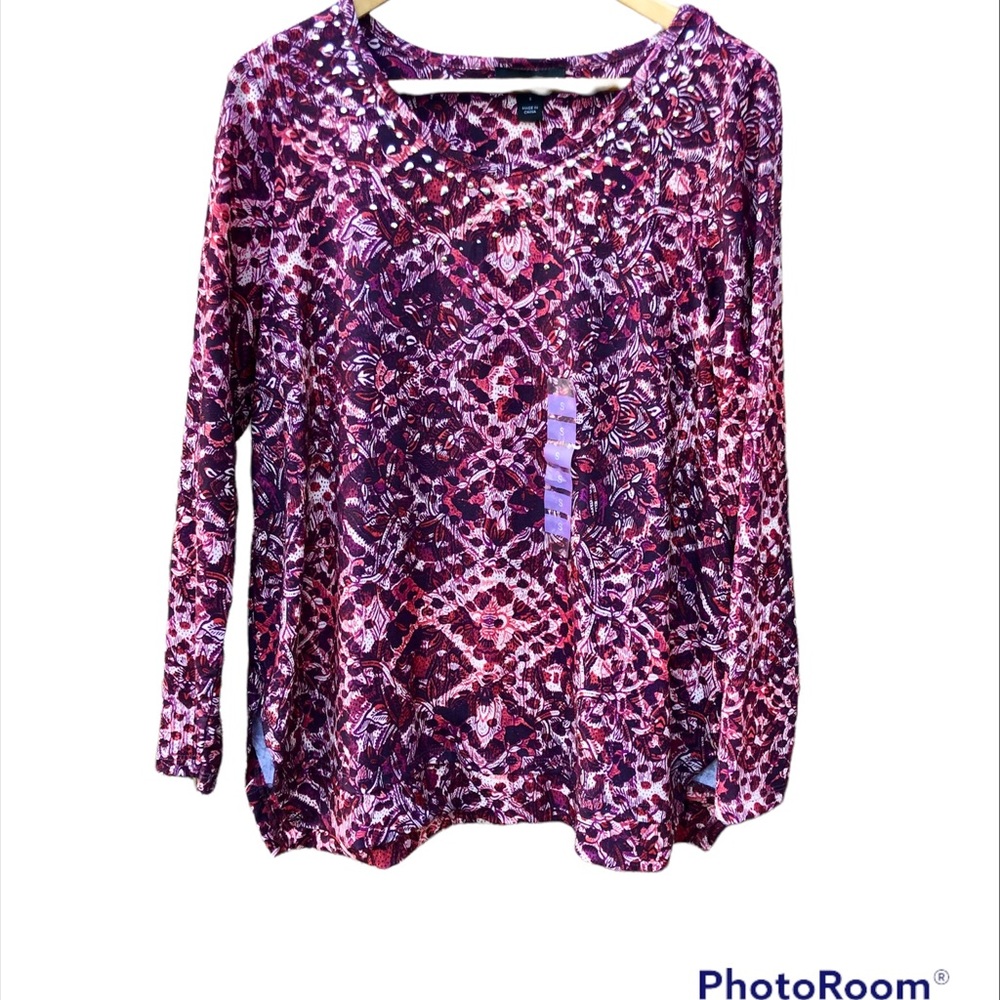 NWT Shirt Blouse Multicolor Studded Long Sleeve sz. Small Erika